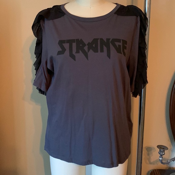Zara Ruffle Sleeve STRANGE T-shirt - Picture 3 of 6